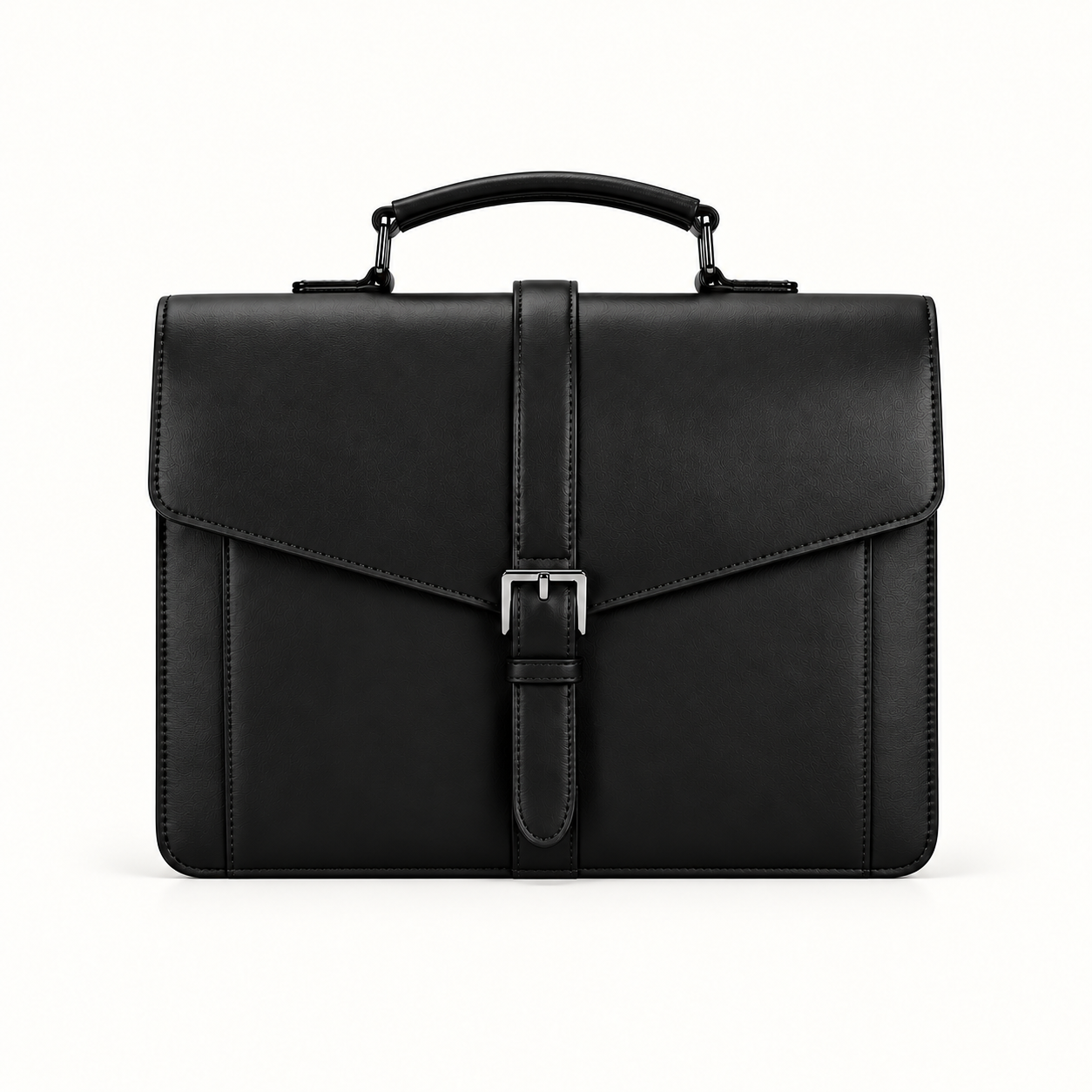 Men's Jet Black Leather Executive Briefcase – Classic Buckle-Flap Business Bag